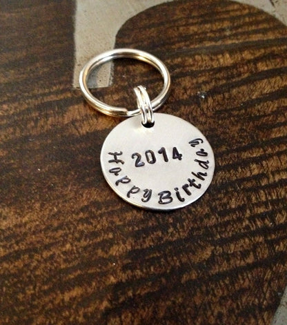 Happy Birthday Keychain Handstamped Keychain Personalized Keychain Birthday Gift  Aluminum Key Chain Custom Keychain Gift for Dad