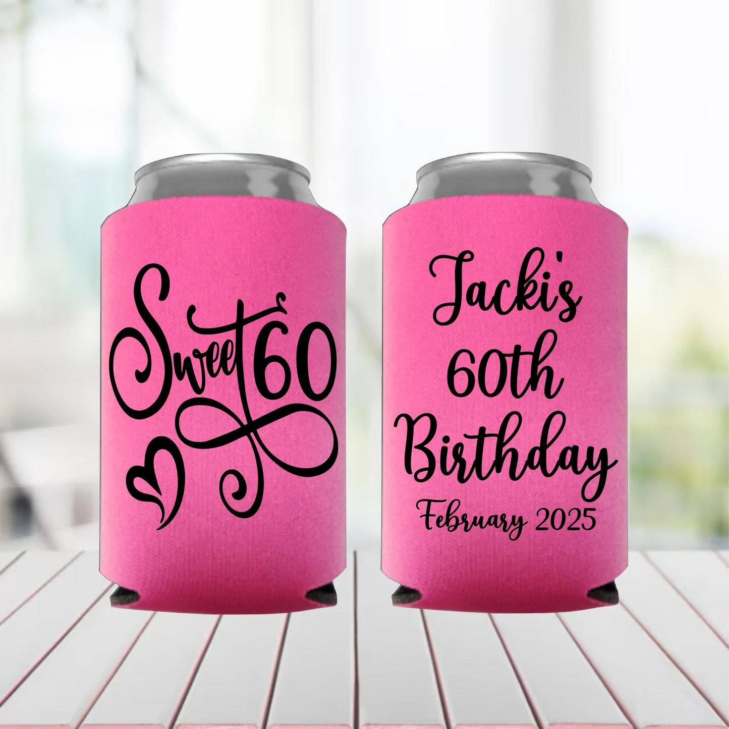 Personalized 60th Birthday Can Coolers: Cheers to 60 Years Party Favors