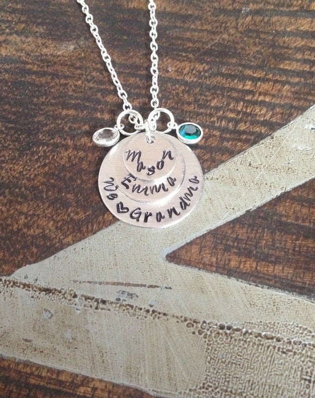 We love Grandma Grandma Necklace Grandchild Necklace Personalized Necklace Personalized Jewelry Handstamped Necklace Birthstone Necklace