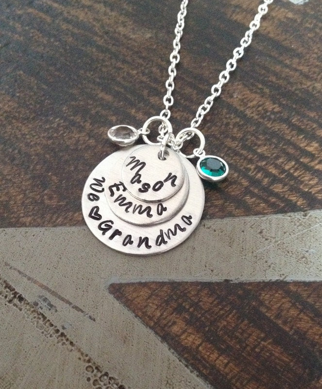 We love Grandma Grandma Necklace Grandchild Necklace Personalized Necklace Personalized Jewelry Handstamped Necklace Birthstone Necklace