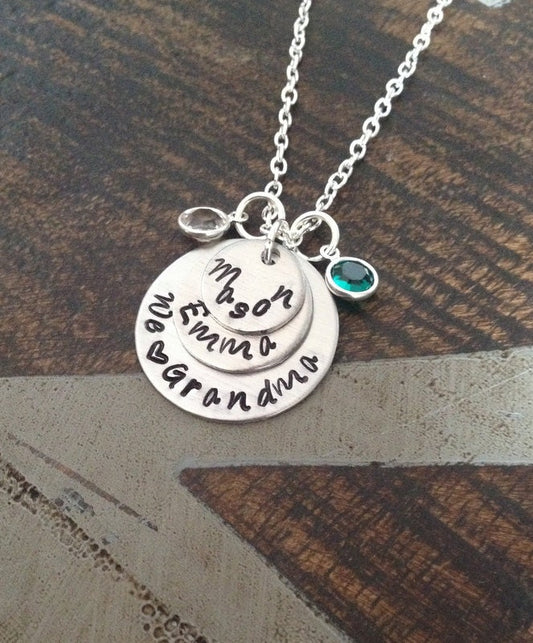 We love Grandma Grandma Necklace Grandchild Necklace Personalized Necklace Personalized Jewelry Handstamped Necklace Birthstone Necklace