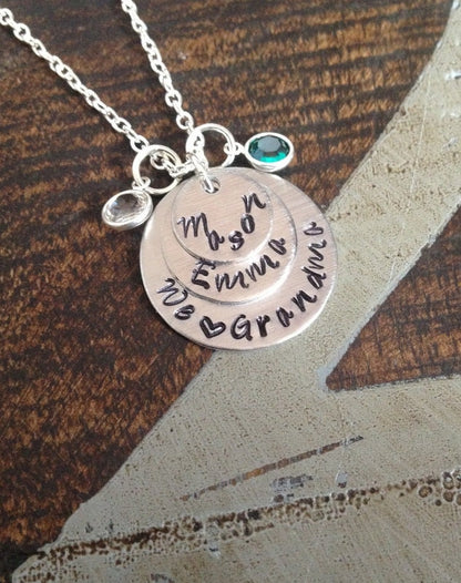 We love Grandma Grandma Necklace Grandchild Necklace Personalized Necklace Personalized Jewelry Handstamped Necklace Birthstone Necklace