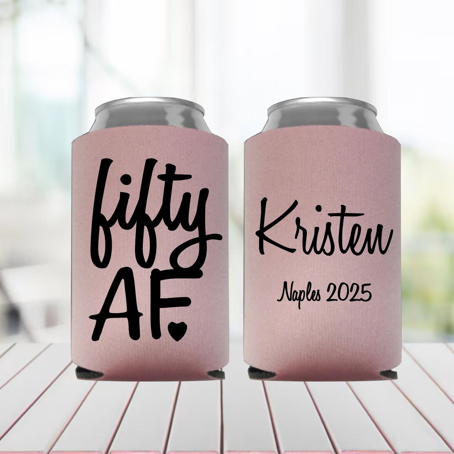 Personalized 50th Birthday Can Coolers: Fifty AF Party Favors