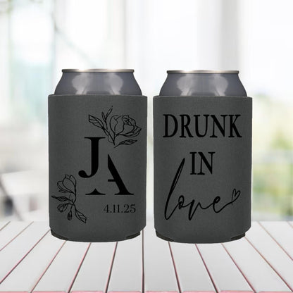 Charcoal Drunk in Love Koozies with monogram