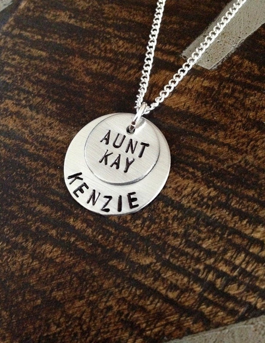 Aunt Necklace Aunt Jewelry Personalized Jewelry Handstamped Jewelry Name Necklace Auntie Necklace Auntie Jewelry Gift for Aunt Sister Gift