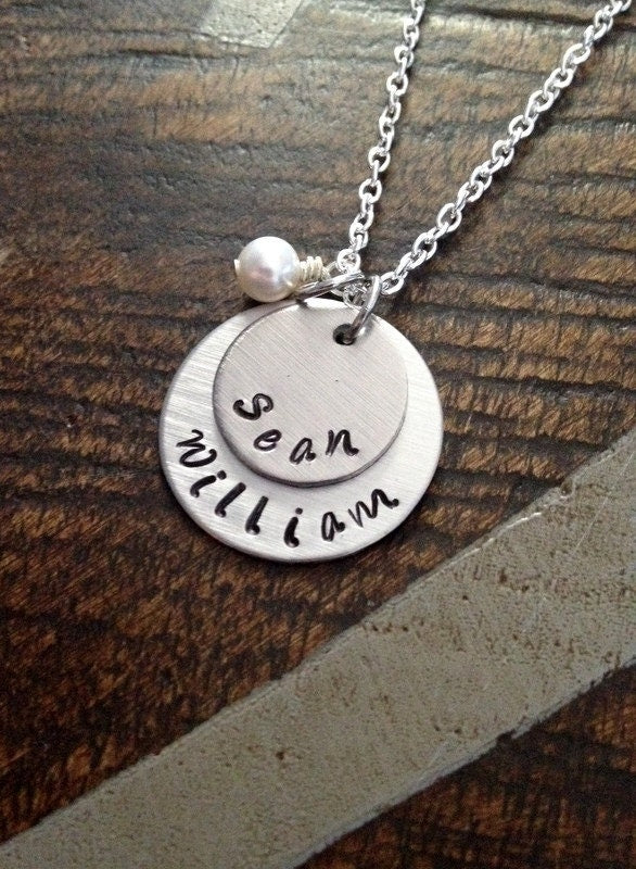 Mom Necklace Grandchild Necklace Personalized Necklace Personalized Jewelry Handstamped Necklace Name Necklace Gift for Mom Gift for Grandma