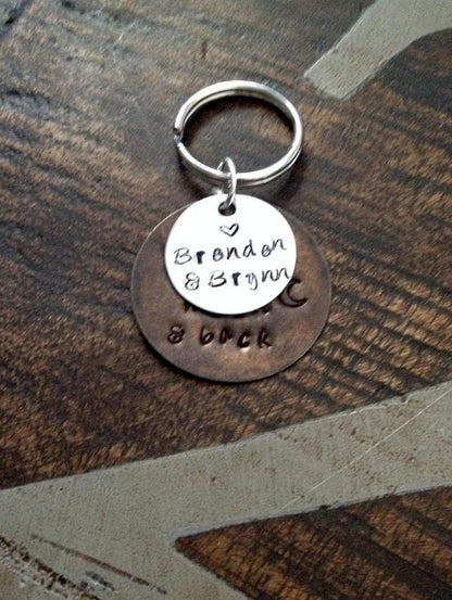 Love you to the moon and back keychain fathers day gift handstamped keychain gift for dad daddy keychain dad keychain custom keychain