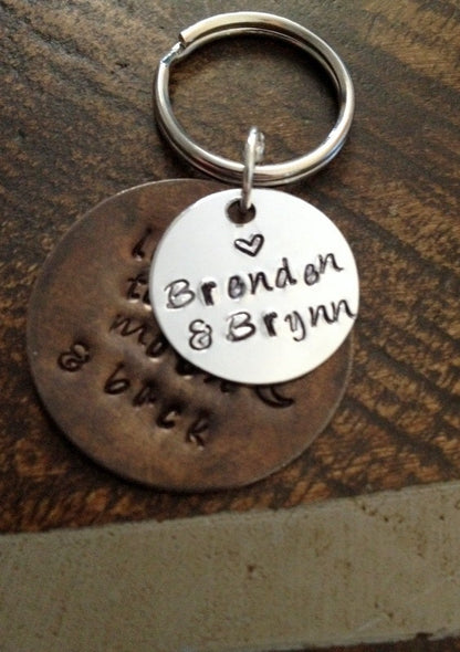 Love you to the moon and back keychain fathers day gift handstamped keychain gift for dad daddy keychain dad keychain custom keychain