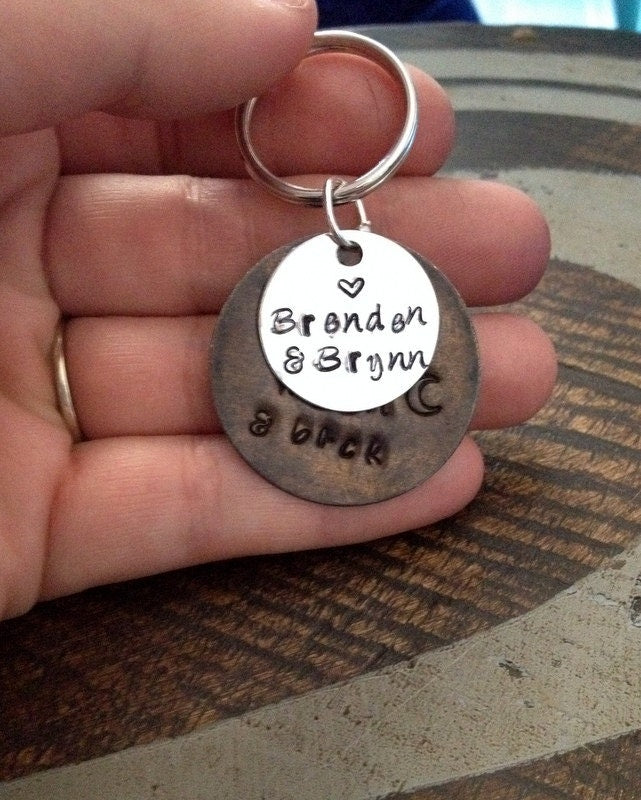 Love you to the moon and back keychain fathers day gift handstamped keychain gift for dad daddy keychain dad keychain custom keychain