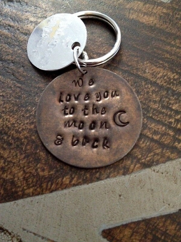 Love you to the moon and back keychain fathers day gift handstamped keychain gift for dad daddy keychain dad keychain custom keychain
