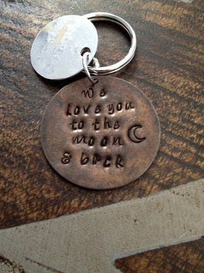 Love you to the moon and back keychain fathers day gift handstamped keychain gift for dad daddy keychain dad keychain custom keychain