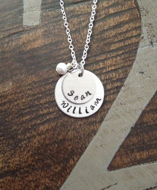 Mom Necklace Grandchild Necklace Personalized Necklace Personalized Jewelry Handstamped Necklace Name Necklace Gift for Mom Gift for Grandma