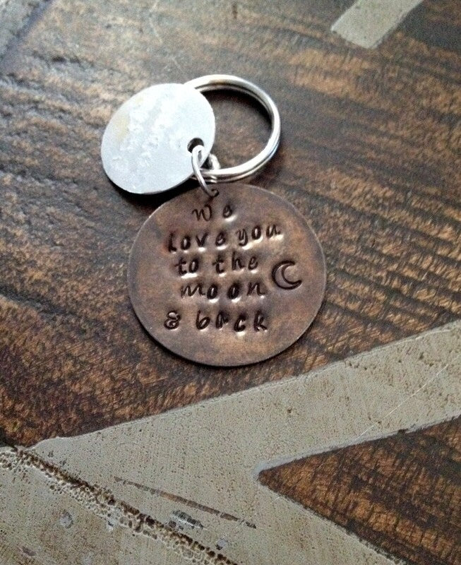 Love you to the moon and back keychain fathers day gift handstamped keychain gift for dad daddy keychain dad keychain custom keychain