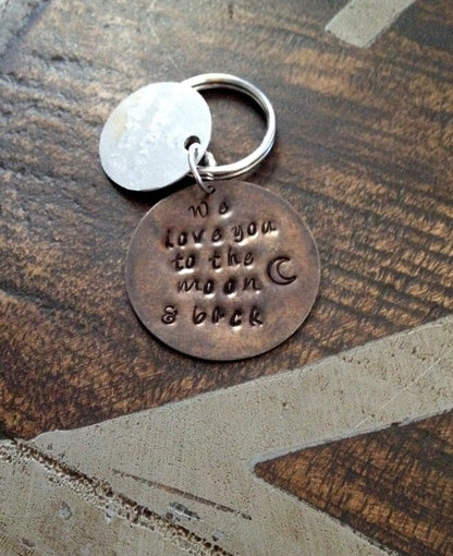 Love you to the moon and back keychain fathers day gift handstamped keychain gift for dad daddy keychain dad keychain custom keychain