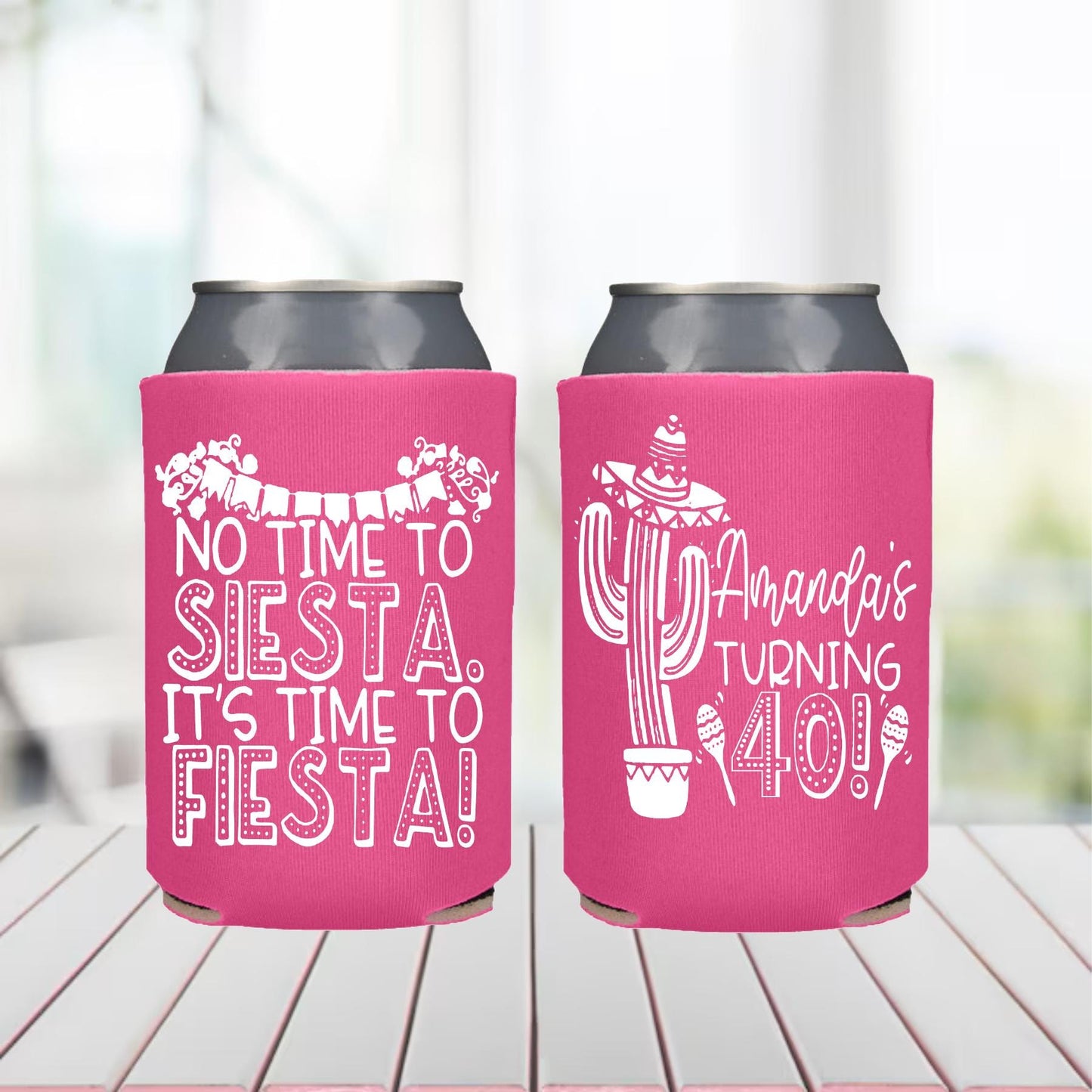40th Birthday Fiesta Can Cooler: Personalized Cinco De Mayo Party Favor