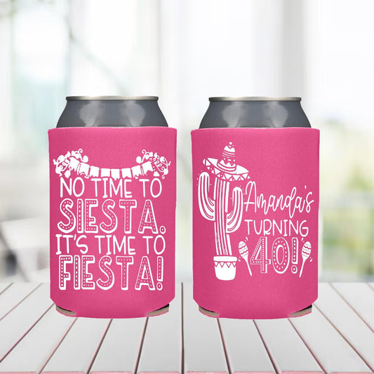 40th Birthday Fiesta Can Cooler: Personalized Cinco De Mayo Party Favor