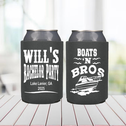 Bachelor Party koozies – Boats ’N Bros Lake Travis Can Coolers, Personalized Groom Weekend Favors, Custom Boat Party koozie