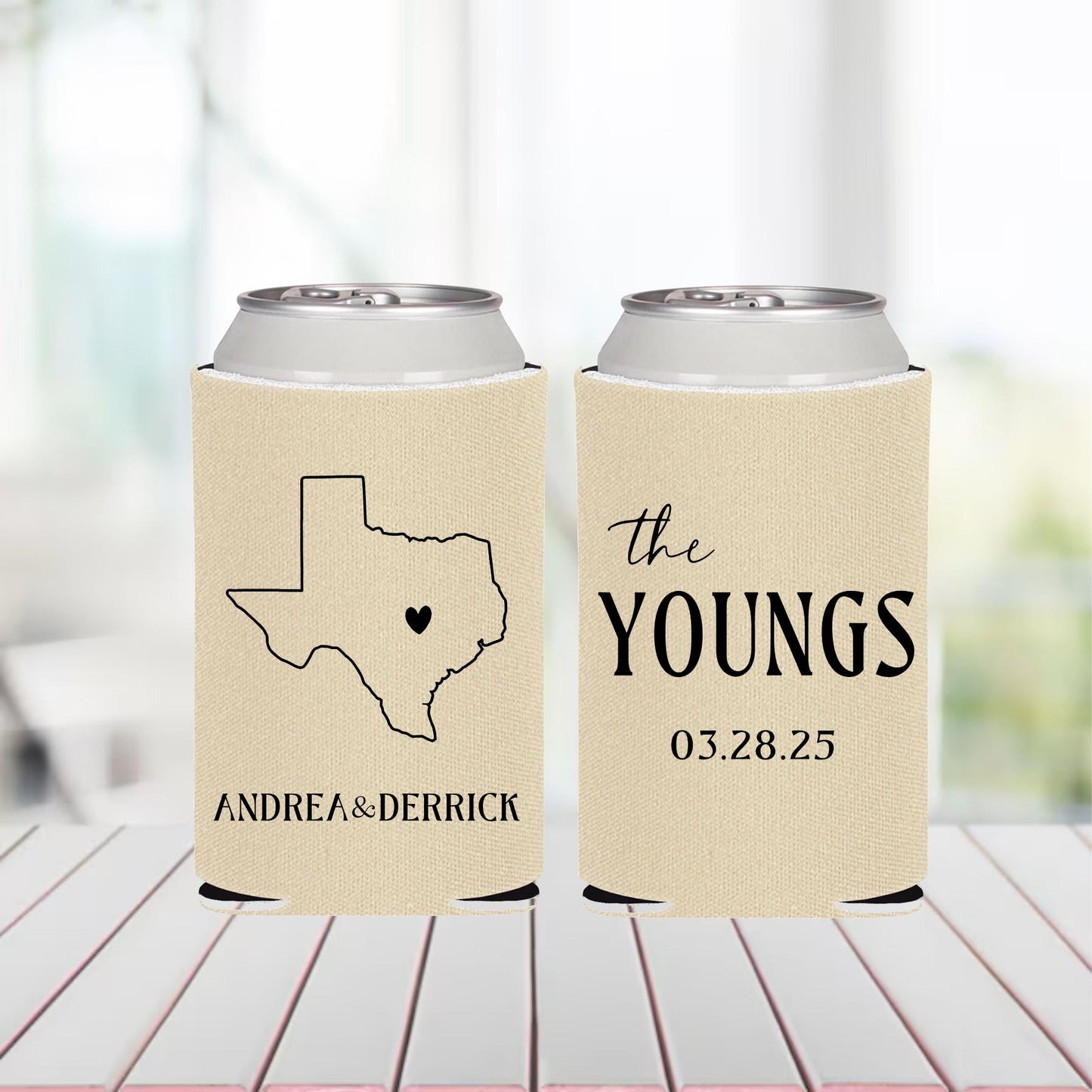 Custom State Outline Wedding Can Coolers: Personalized Party Favors