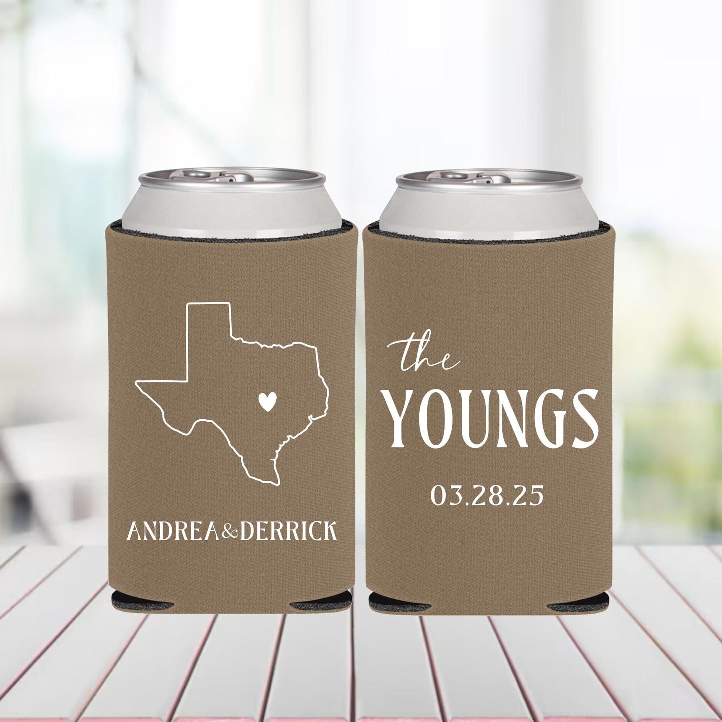 Custom State Outline Wedding Can Coolers: Personalized Party Favors