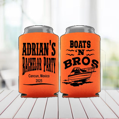 Bachelor Party koozies – Boats ’N Bros Lake Travis Can Coolers, Personalized Groom Weekend Favors, Custom Boat Party koozie