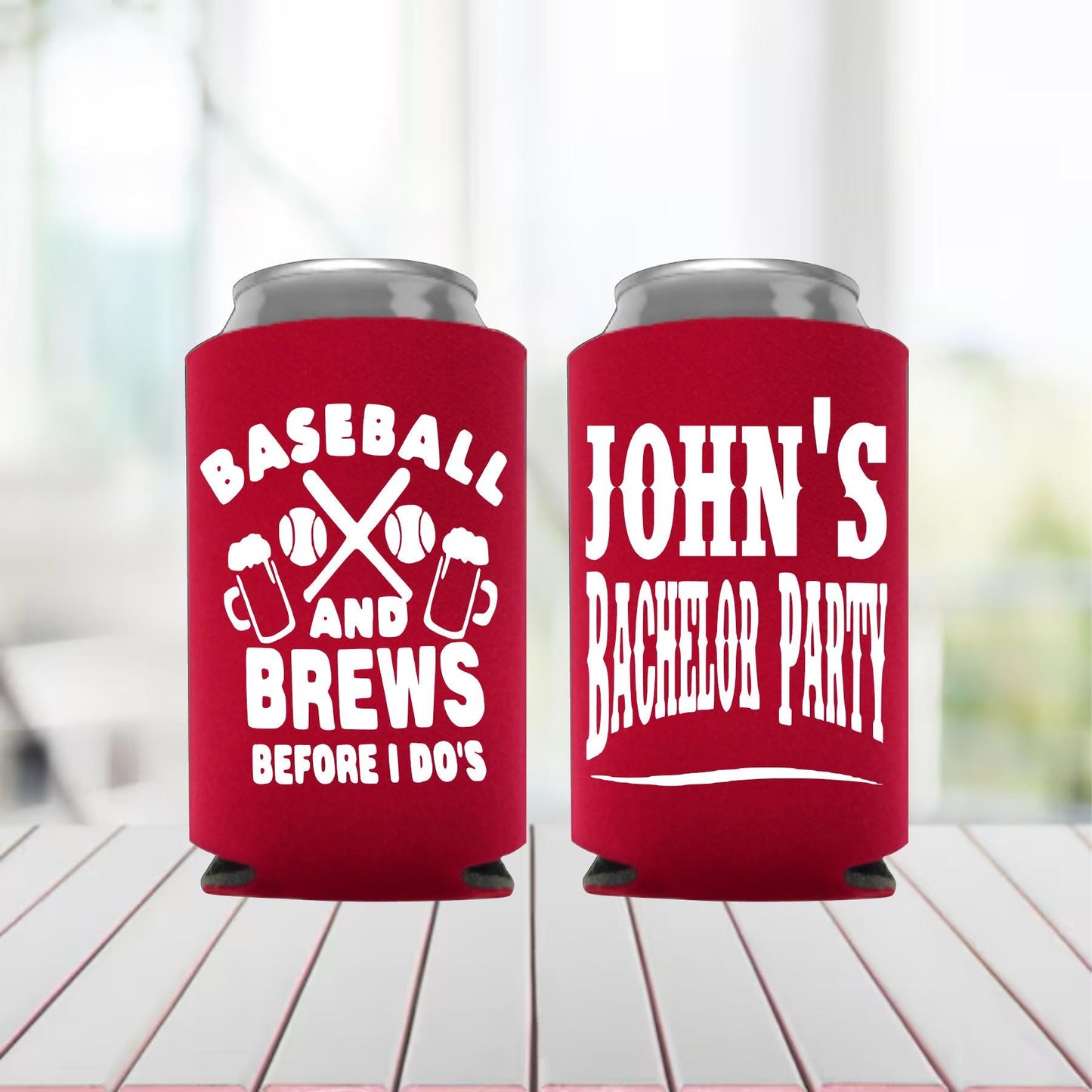 Personalized Baseball & Brews Can Cooler: Bachelor Party Favor