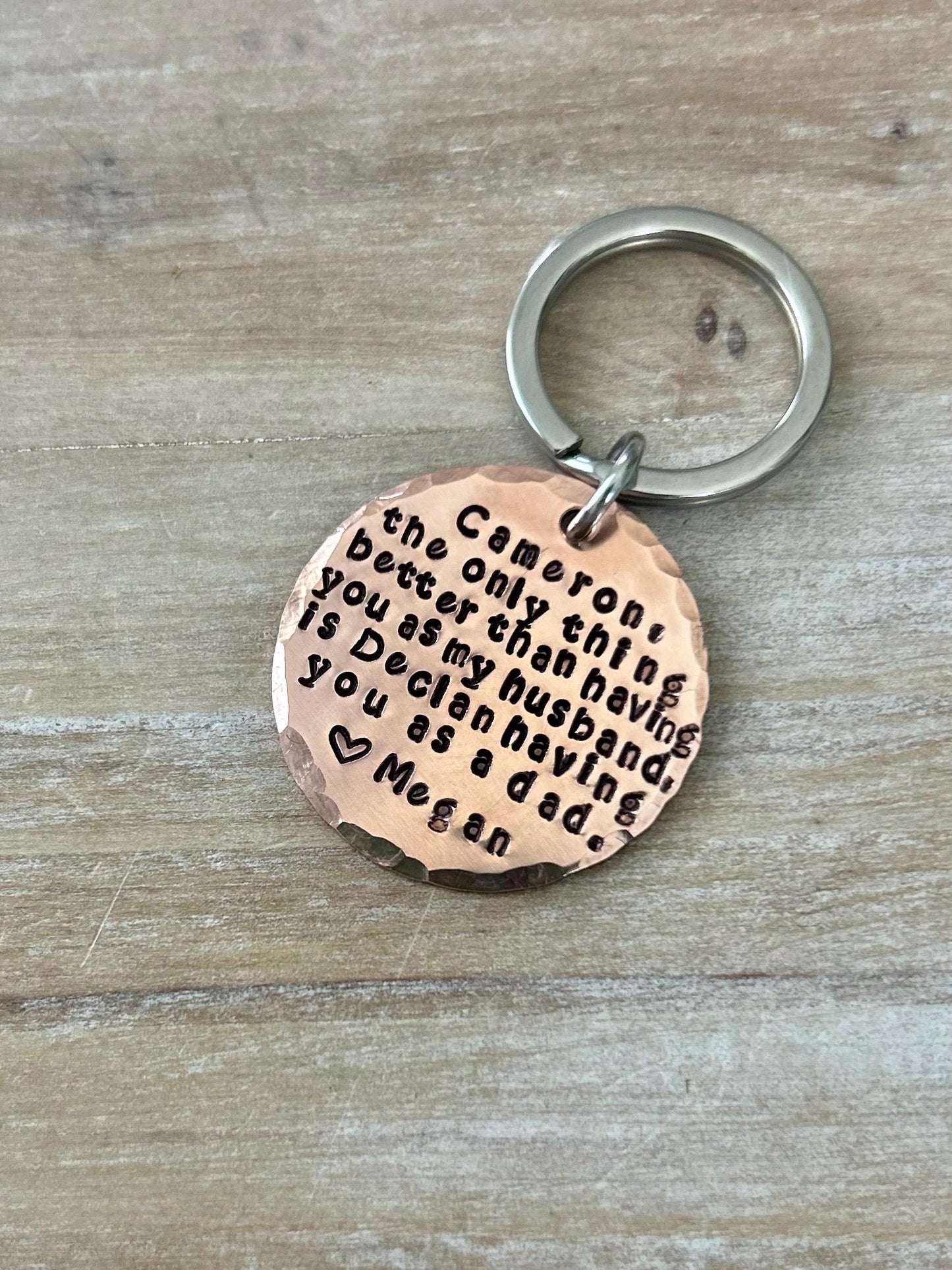 Dad Keychain Husband Keychain Handstamped Keychain Personalized Keychain Copper Keychain Quote Keychain Anniversary Gift Gift for new dad