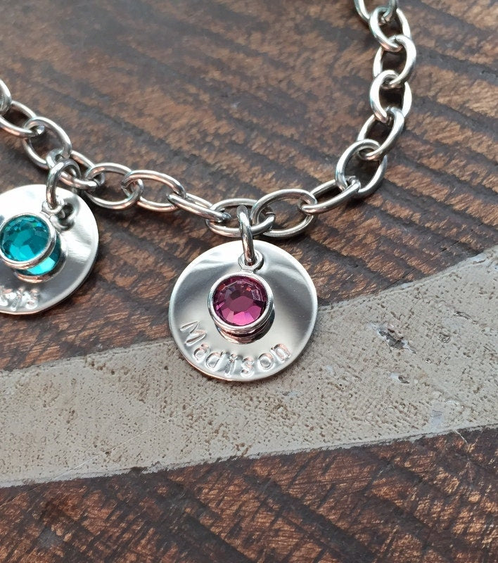 Grandma Bracelet Gift for Mom Handstamped Charm Bracelet  Personalized Bracelet  Mother's Day Gift Charm Bracelet  Hand Stamped Bracelet