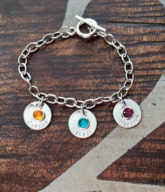 Grandma Bracelet Gift for Mom Handstamped Charm Bracelet  Personalized Bracelet  Mother's Day Gift Charm Bracelet  Hand Stamped Bracelet