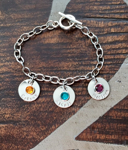 Grandma Bracelet Gift for Mom Handstamped Charm Bracelet  Personalized Bracelet  Mother's Day Gift Charm Bracelet  Hand Stamped Bracelet