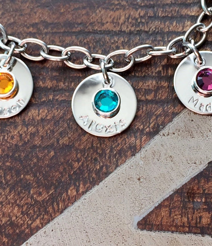 Grandma Bracelet Gift for Mom Handstamped Charm Bracelet  Personalized Bracelet  Mother's Day Gift Charm Bracelet  Hand Stamped Bracelet