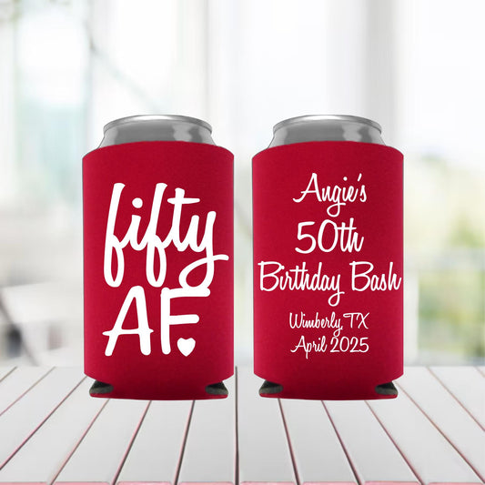 Personalized 50th Birthday Can Coolers: Fifty AF Party Favors