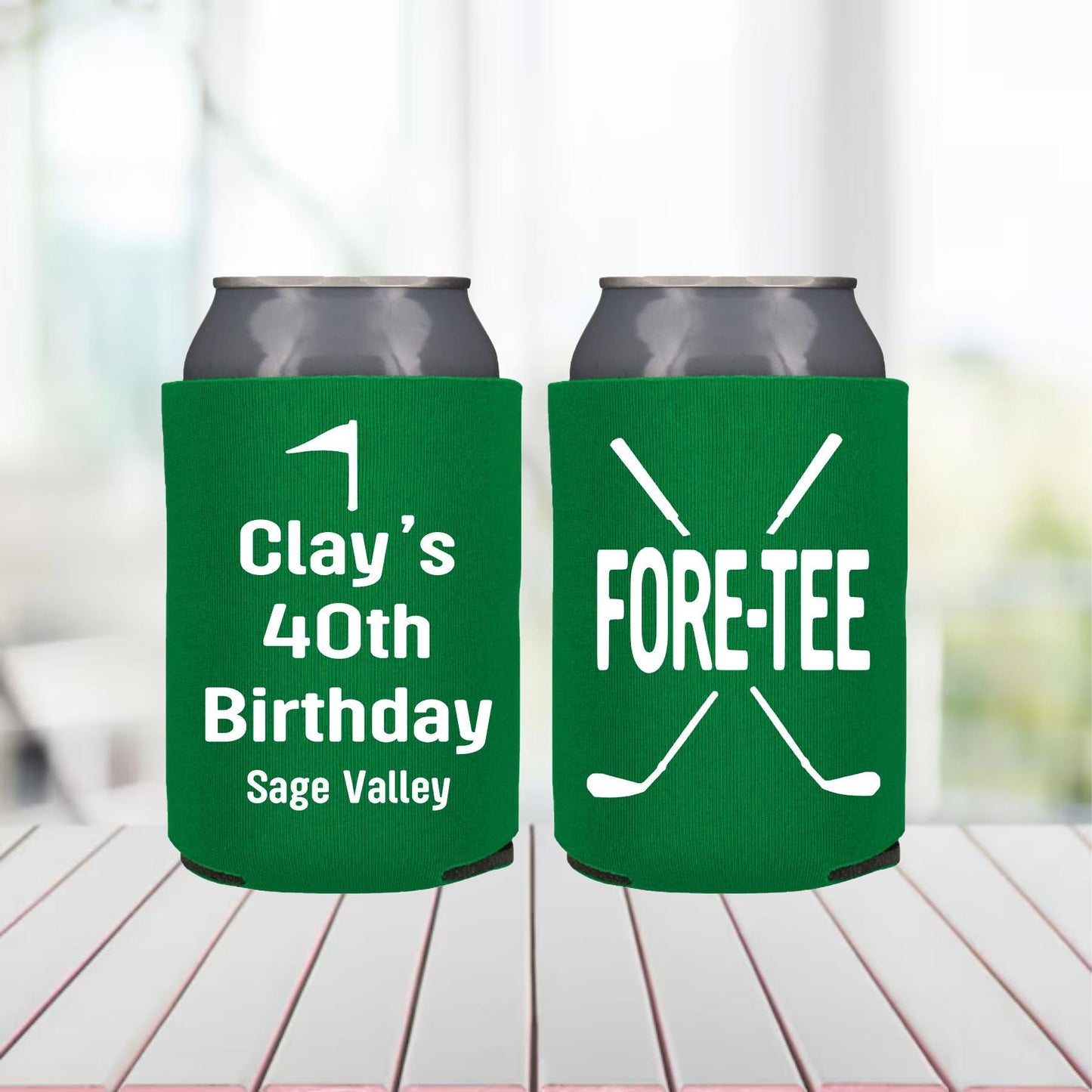 Personalized Golf 40th Birthday Can Cooler: Fore-Tee Party Favor