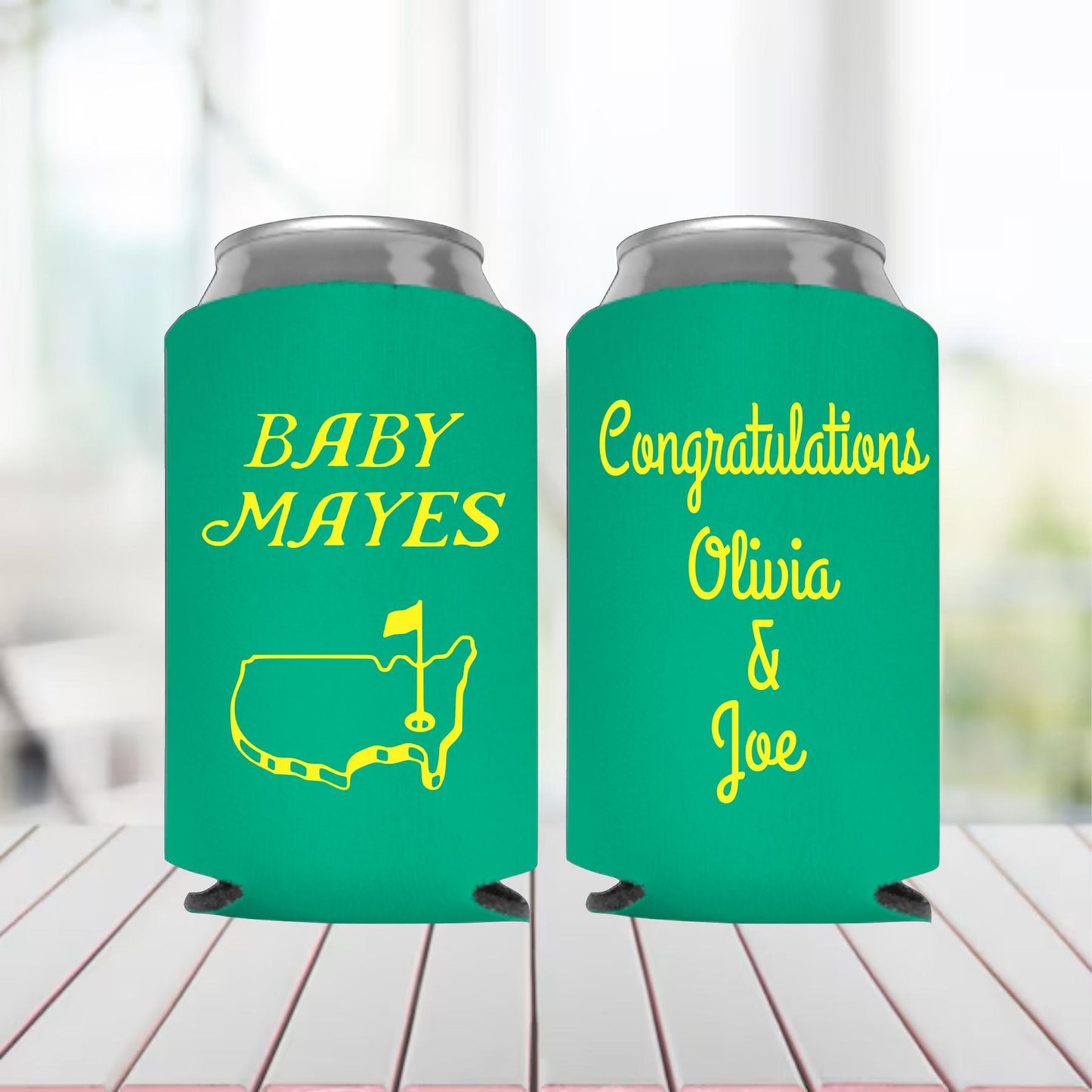 Personalized Golf Baby Shower Can Coolers: Masters Theme Party Favors