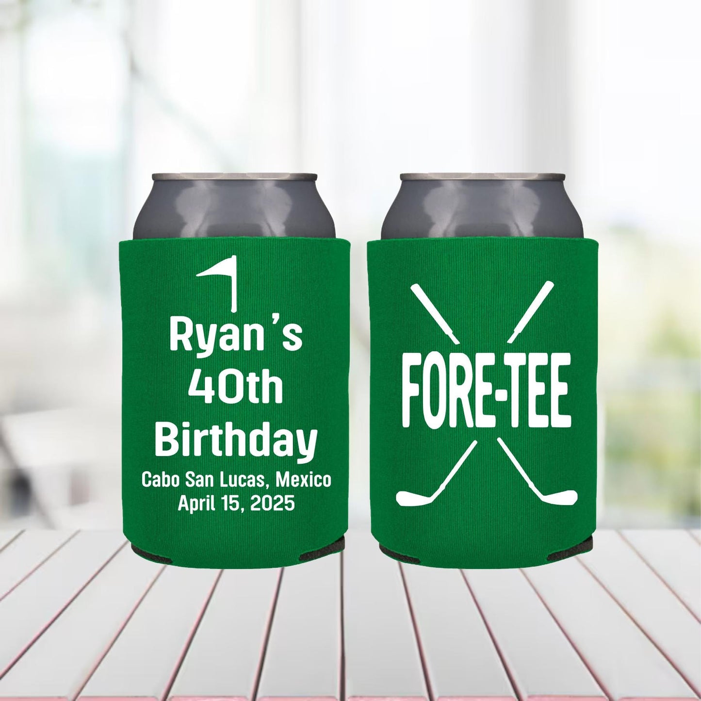 Personalized Golf 40th Birthday Can Cooler: Fore-Tee Party Favor
