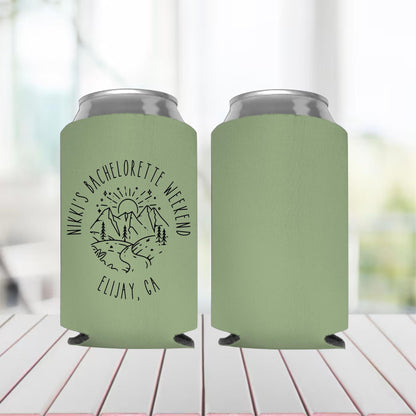 Last Trail Before the Veil Bachelorette Can Cooler | Personalized Mountain Weekend Drink Sleeve