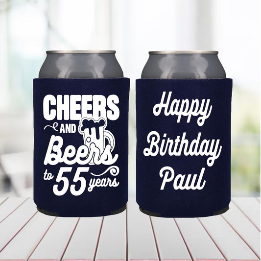 Personalized 55th Birthday Can Coolers: Cheers to 55 Years Party Favors