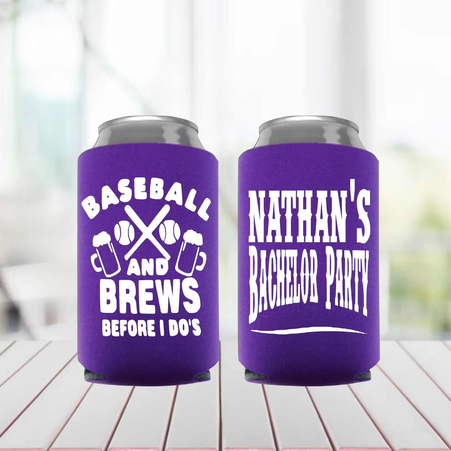 Personalized Baseball & Brews Can Cooler: Bachelor Party Favor