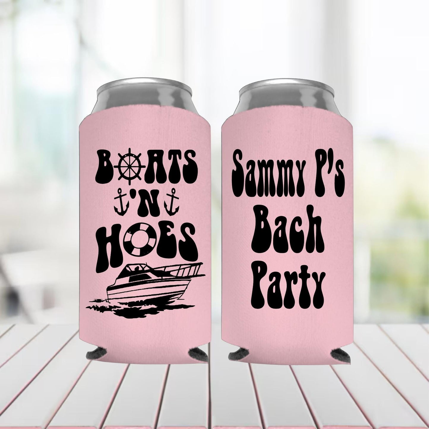 Retro Boats N Hoes Can Cooler: Personalized Nautical Party Favor