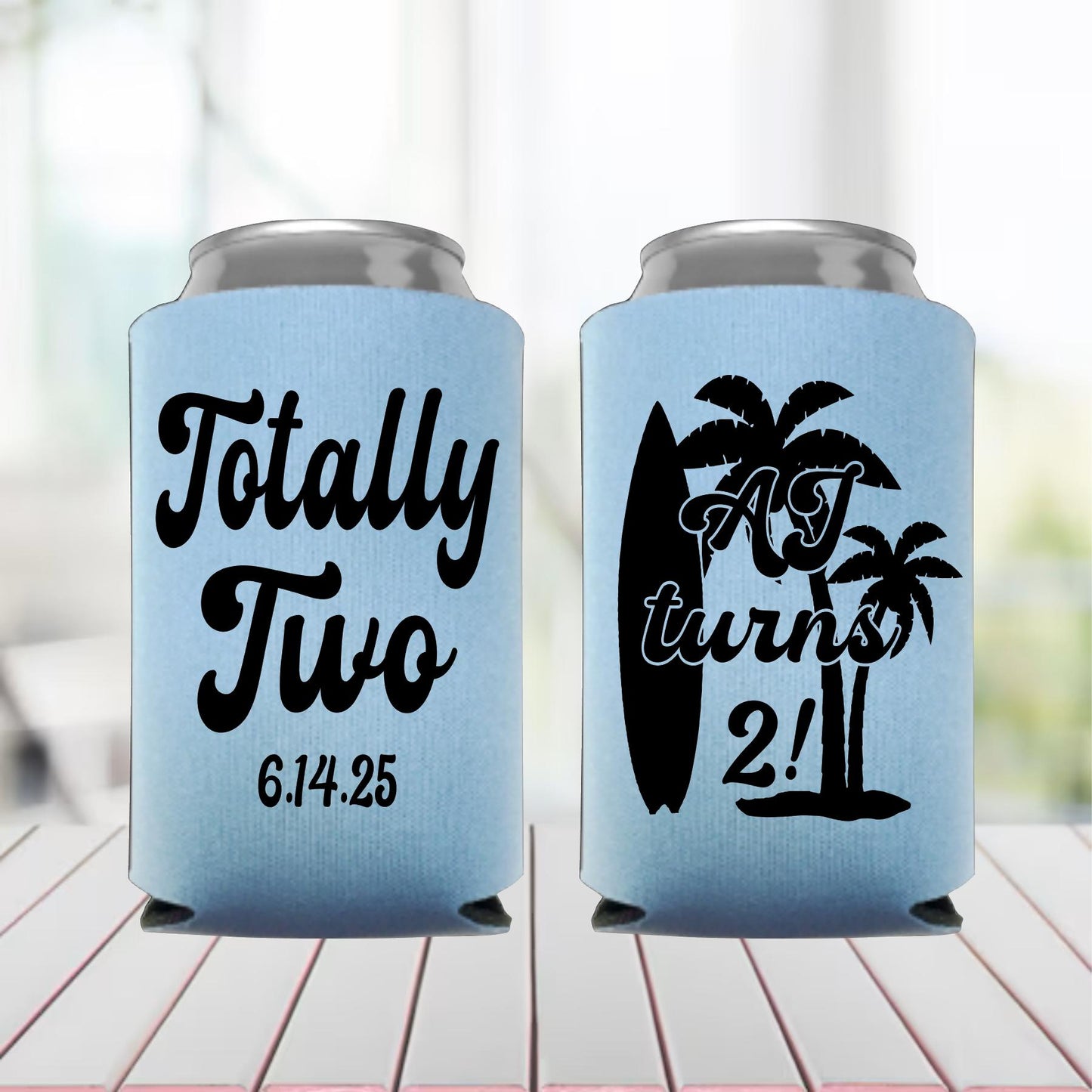 Personalized Surf 2nd Birthday Can Coolers: Totally Two Party Favors