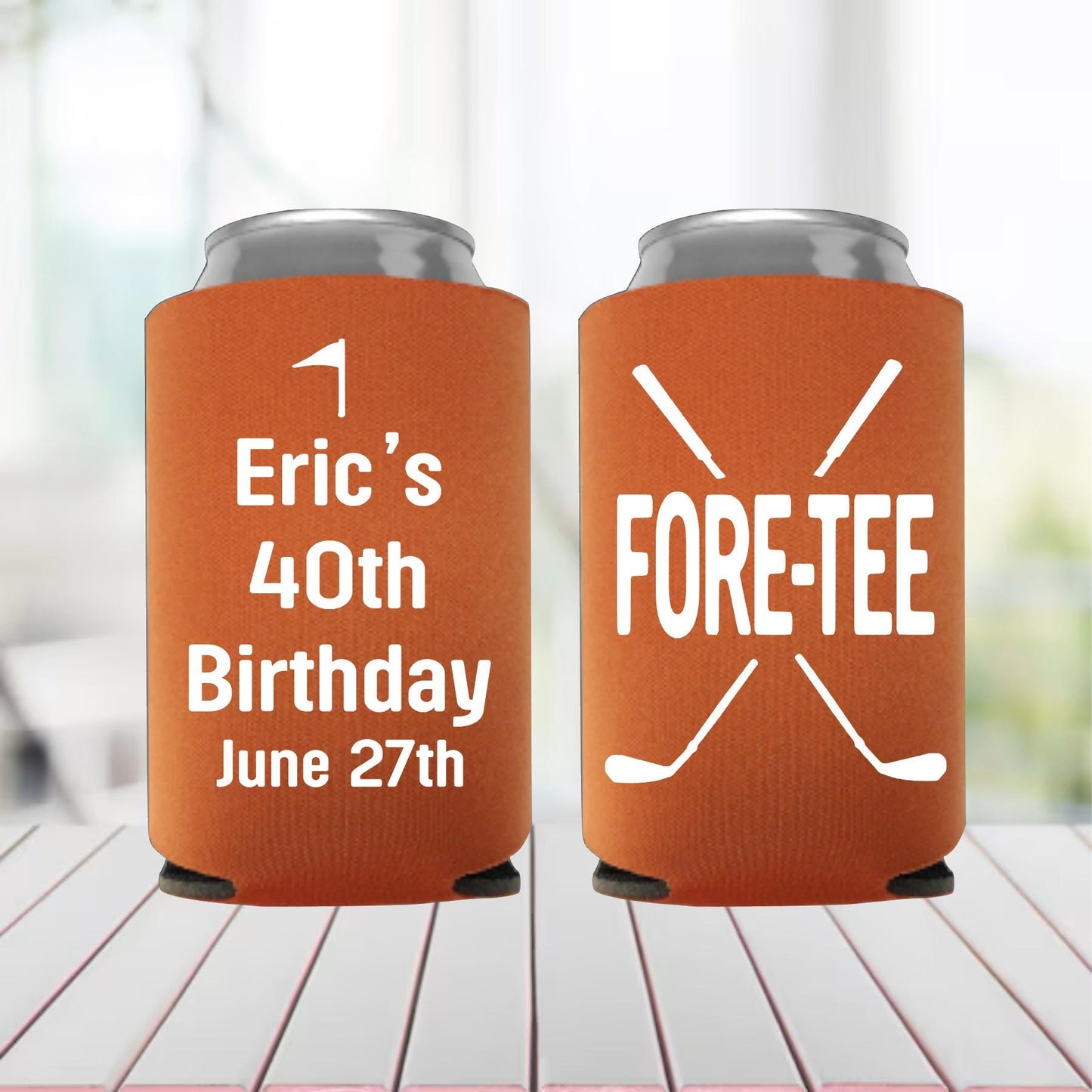 Personalized Golf 40th Birthday Can Cooler: Fore-Tee Party Favor