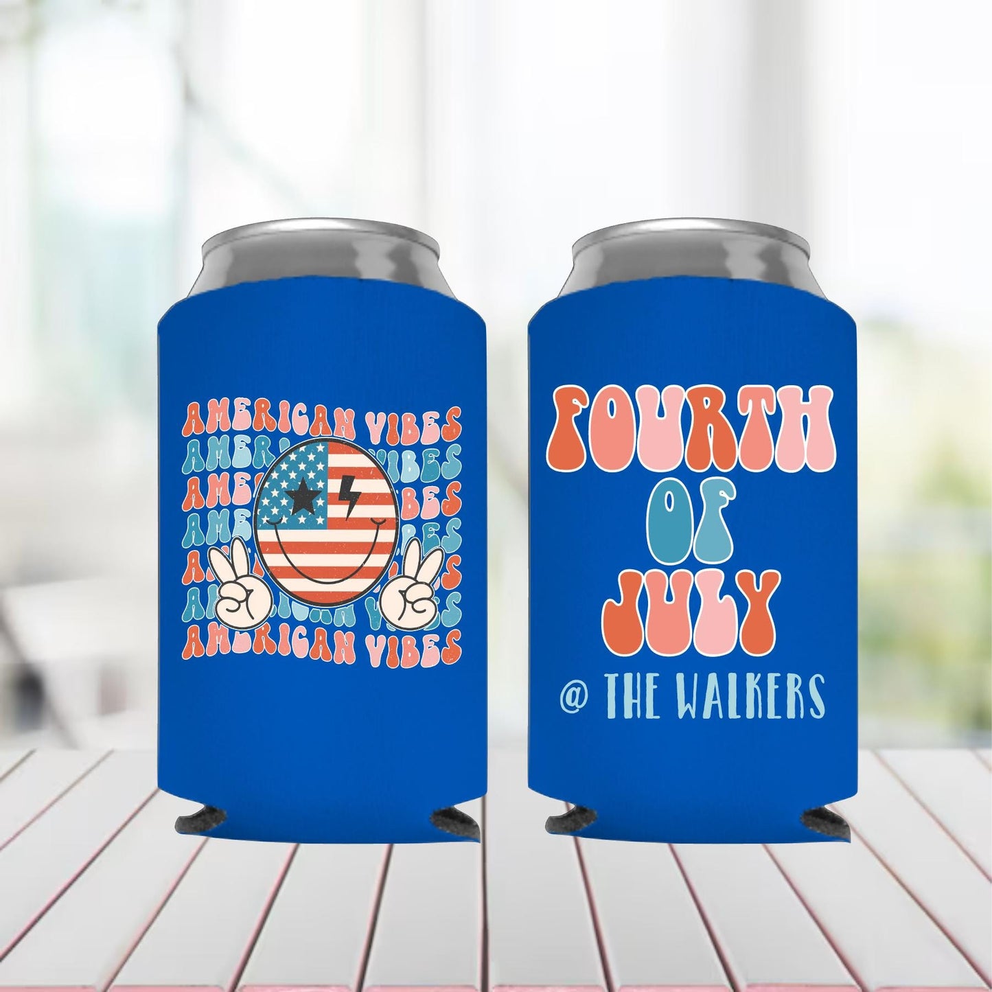 Personalized 4th of July Can Cooler: Patriotic Party Favor