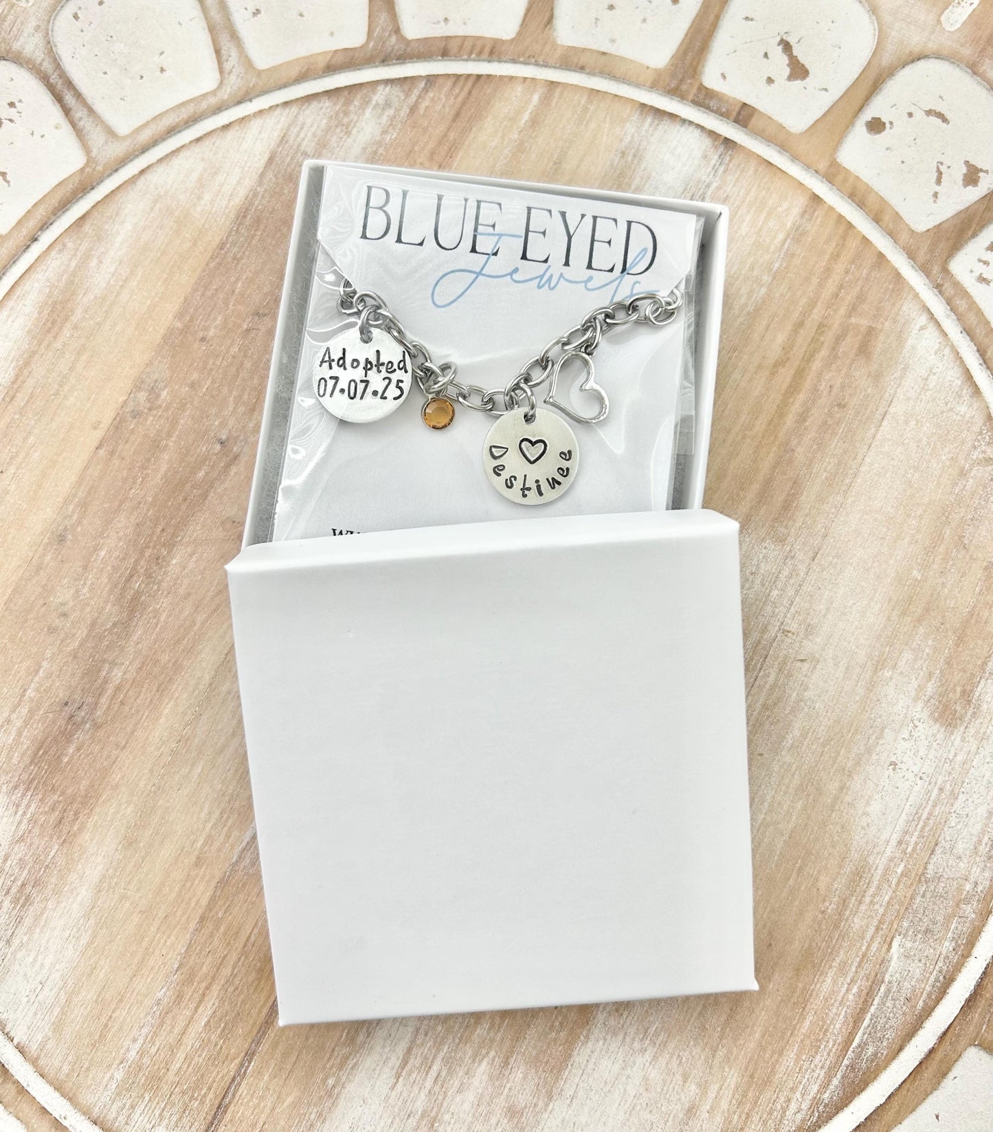 Personalized Adoption Bracelet – Gotcha Day Gift – Custom Name & Date Jewelry – Adoptive Parent Gift – Forever Family Keepsake