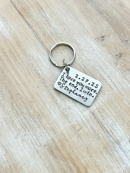 Funny Love Keychain – I Love You More The End I Win – Personalized Gift for Him – Valentines Day Gift – Husband Boyfriend Key Ring