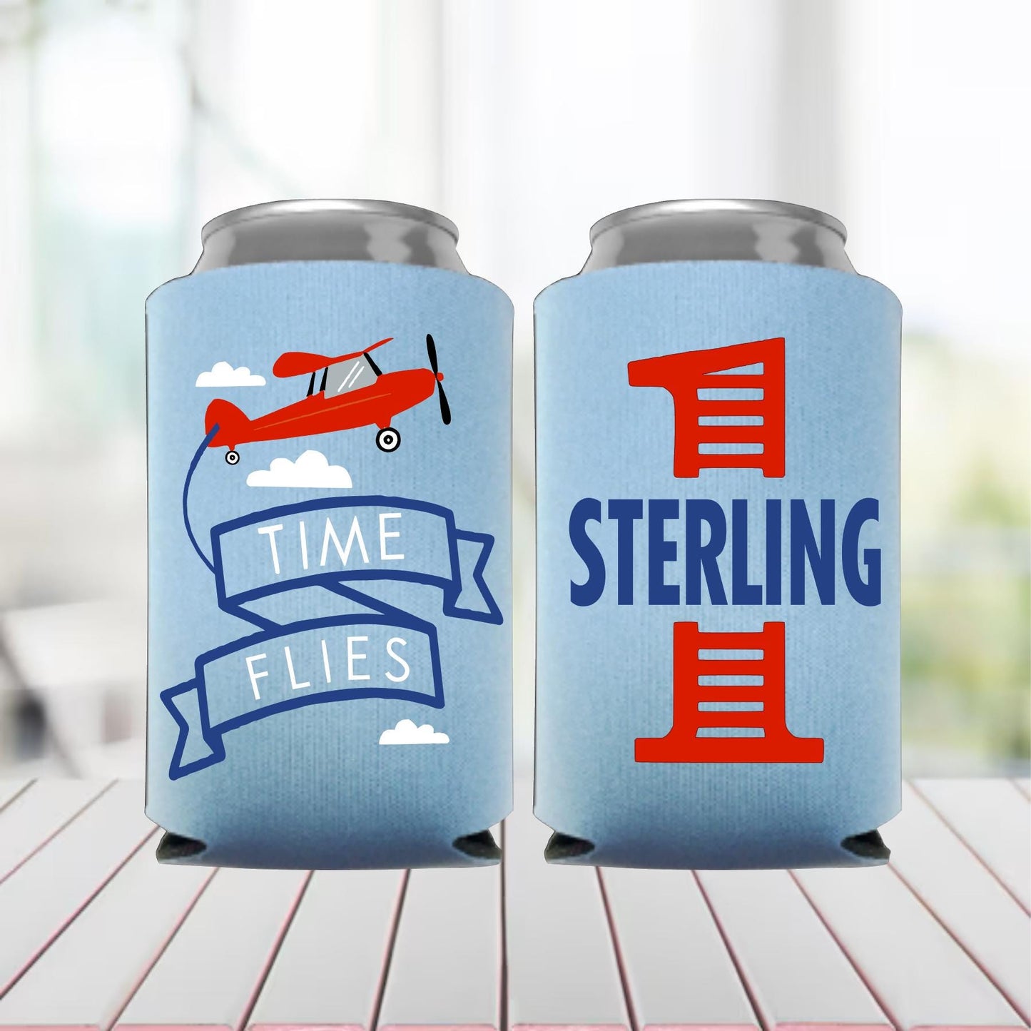 Vintage Airplane Birthday Favor: Personalized Kids' Party Can Cooler