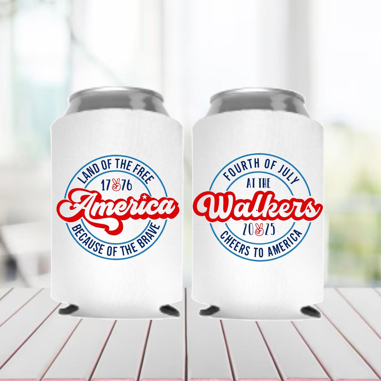 Personalized 4th of July Can Cooler: Patriotic Party Favor