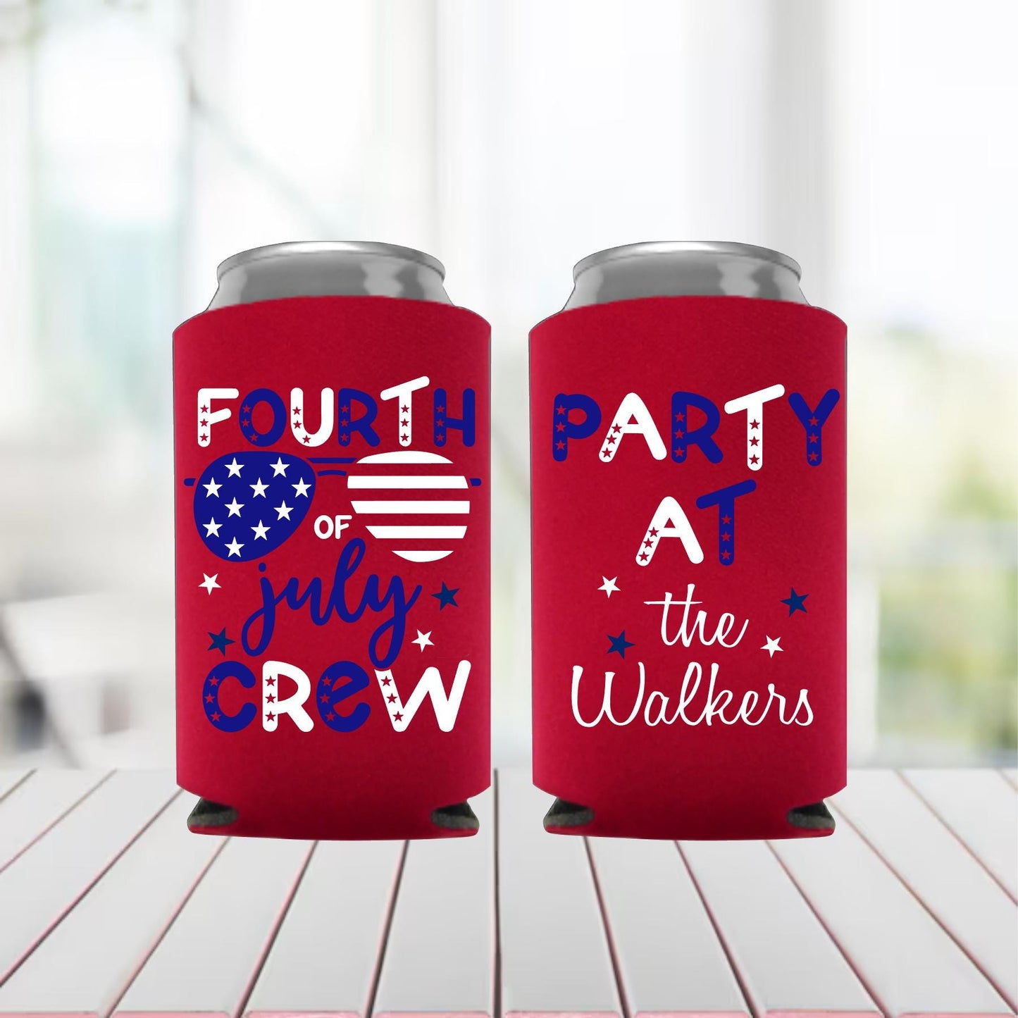 Personalized 4th of July Can Cooler: Patriotic Party Favor