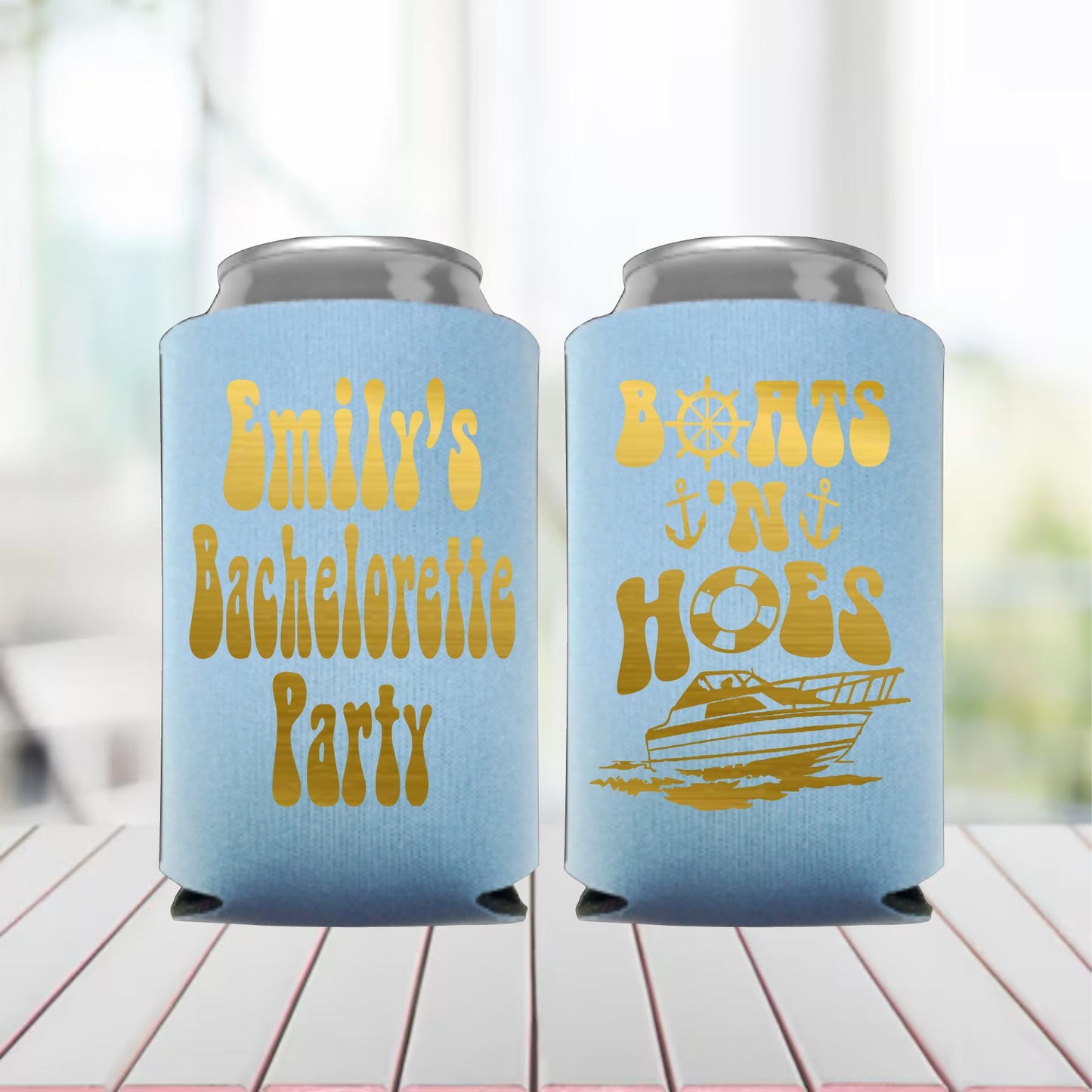 Retro Boats N Hoes Can Cooler: Personalized Nautical Party Favor