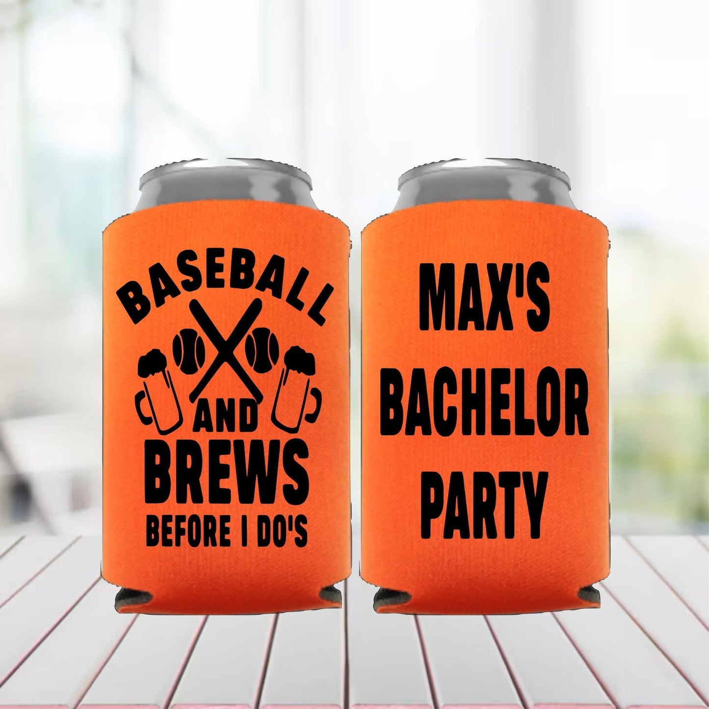 Personalized Baseball & Brews Can Cooler: Bachelor Party Favor
