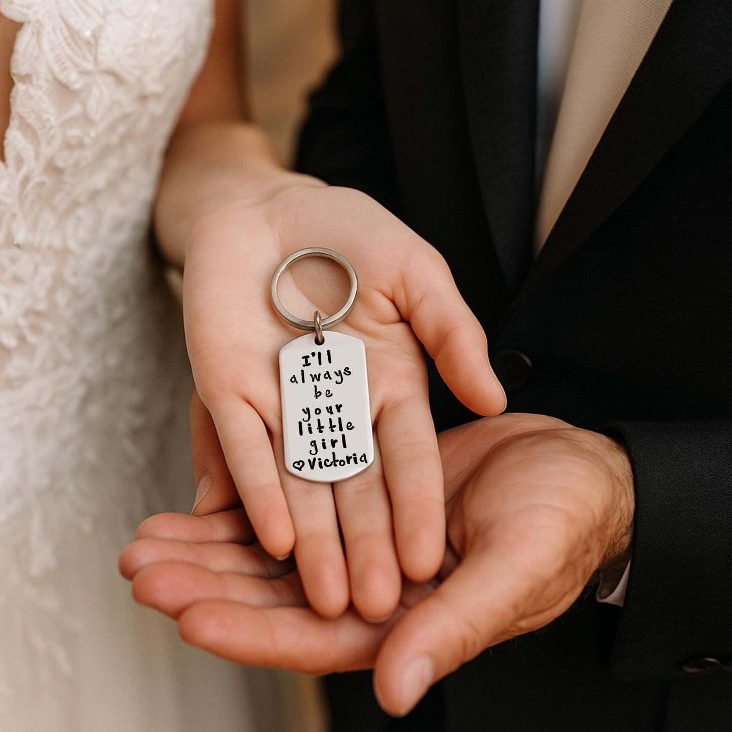 Father of the Bride Keychain – Personalized Wedding Gift from Daughter | Sentimental Keepsake for Dad | Aluminum Hand stamped Key Ring