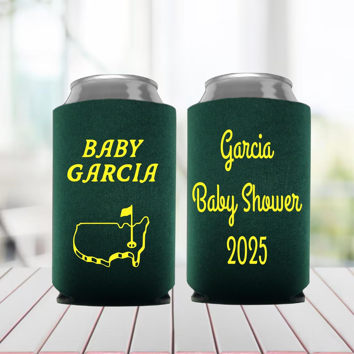 Personalized Golf Baby Shower Can Coolers: Masters Theme Party Favors